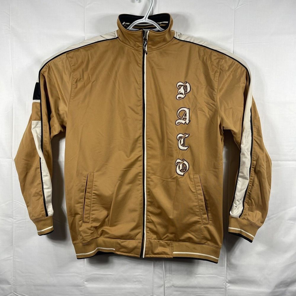 VTG Paco Jeans Men full zip Track Jacket Size L 2 pocket brown embroidery logo